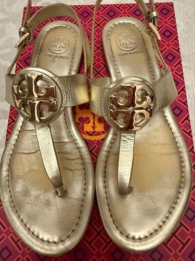 Tory Burch Gold Logo Thong Sandals